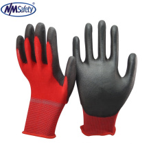 NMSAFETY 13 gauge knitted polyester liner coated black pu on palm gloves for light industry